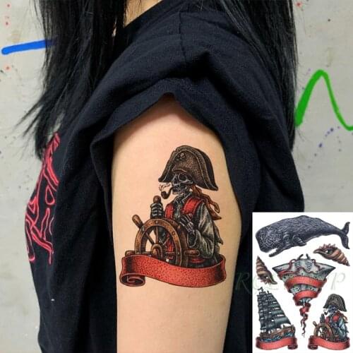 Waterproof Temporary Tattoo Sticker Pirate Ship Shark Devil Fish Snail Flash Tatoo Fake Tatto Hand Back Arm Art for Men Women