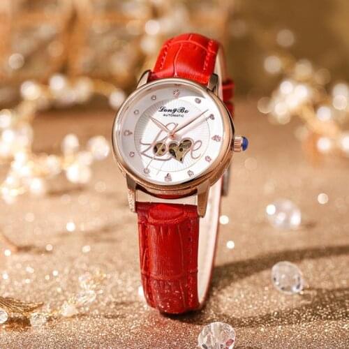 Longbo Womens Mechanical Watch New Style Hollow Mechanical Gold Fashion Fully Automatic Womens Mechanical Wristwatch
