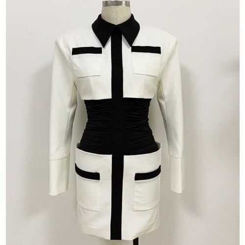 Autumn 2021 New Designer Womens White/Black Patchwork Slim Dress High quality Long sleeves mini dress B829
