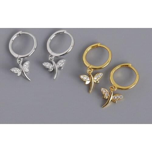 1Pair Diameter 11mm Piercing 925 Sterling Silver Earrings for Women 2020 Trend Jewelry Dragonfly Inlaid Zircon Pendant Earrings
