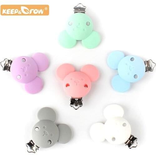 Keep&Grow 1pc Micky Pacifier Clips Safe Teething metal silicone rodent Accessories DIY Baby Teething Necklace Pendant Clamp