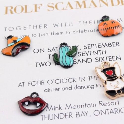 10pcs Hot sale oil drop pumpkin ghost rabbit necklace enamel charms pendant findings for earrings DIY Halloween decoration makin