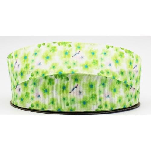 16mm/22mm/25mm/38mm/75mm Green Flowers Print Grosgrain Ribbon 10/25/50yards Diy Gift Wrapping Paper Sewing Decoration