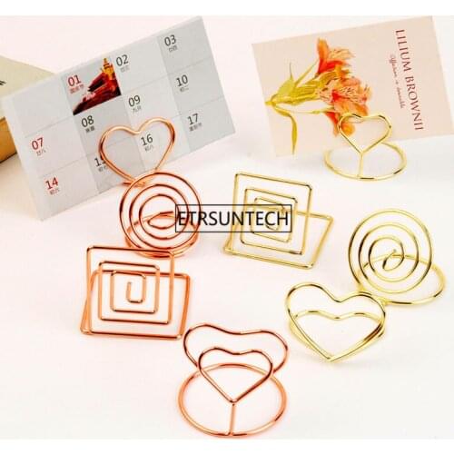 300pcs Desktop Decoration Metallic Paper Clamp Card Holder Photo Clip Table Numbers Holder Stand Message Clips Wedding Party