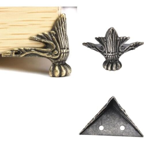 4 PCS Antique Brass Vintage Bronze Jewelry Chest Box Wooden Case Decorative Feet Leg Metal Corner Protector