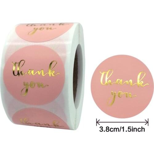 500pcs 3.8cm Pink Gold Thank You Sticker Labels for Baking Business Packaging Envelope Seal Labels Handmade Stationery Sticker