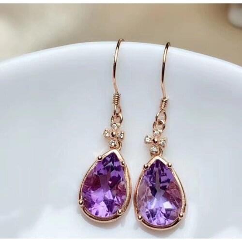 Amethyst Earring Natural And Real 925 Sterling Silver Amethyst Earring Female Engagement Jewelry