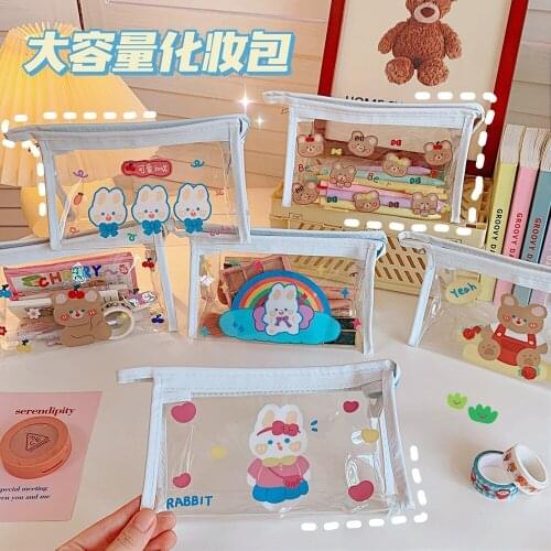 Bentoy Milkjoy Bear Rabbit Cosmetic Cases Cute Girls Transperant Waterproof Makeup Bag Women Travel Wash Bag Home Storage Case