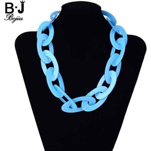 BOJIU 7 Colors Long Large Acrylic Chain Necklaces For Women Fashion Adjustable Collar Necklaces Bohemian Femme Jewelry NK1027