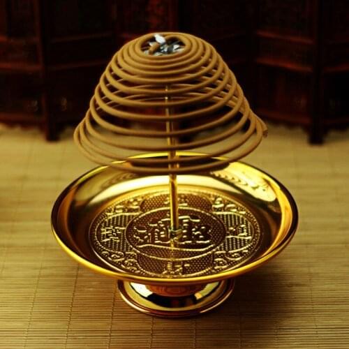 Chinese Style Buddhist Supplies Retractable Disc Holder Golden Incense Burner Alloy Incense Inserted Family Decorations