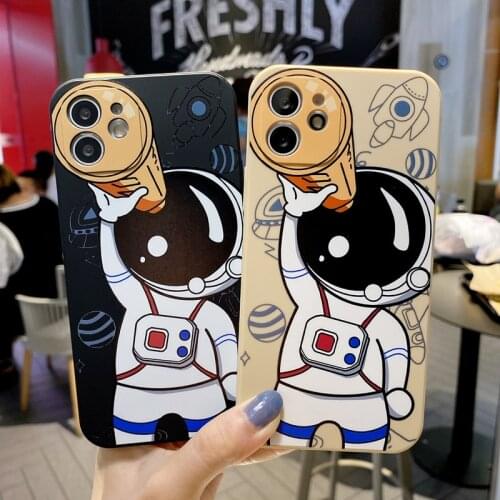 Luxury Space Astronaut Telescope Phone Case For iPhone 12 11 Pro Max 12 Mini XS X XR 7 8 Plus SE 2020 Liquid Silicone Cover