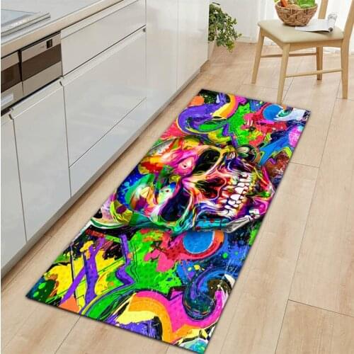 Color Skull Printed Doormat Anti-Slip Absorb Water Bath Mat Home Kitchen Bedroon Floor Carpet Decoration Soft Coffee Table Rug