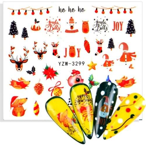 Nail Sticker Colorful Elk Snowflake Watermark / 3D Ultra Thin Adhesive Decals Nail Art Transfer Slide DIY Decoration Tools