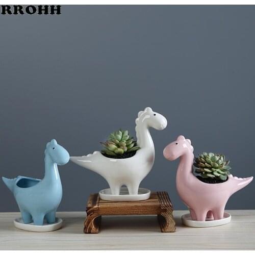 Dinosaur Ceramic Succulent Garden Creative Flower Pot Cartoon Home Decoration Personalized Decorations Crafts Potted