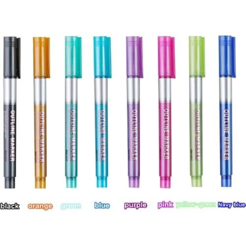 8-color Double Line Color Outline Pen Christmas Pen Highlighter Marker Pens Pencils Writing Supplies For Art Painting Writing