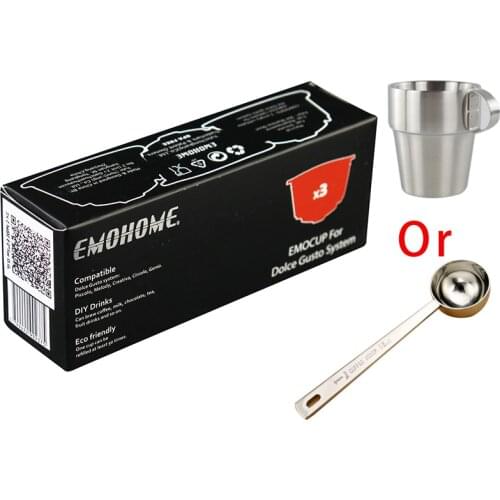 EMOHOME 3pcs Refillable Coffee Dolce Gusto Capsules Reusable Compatible With Nescafe Dolce Gusto +Coffee Mug/Measuring Spoon