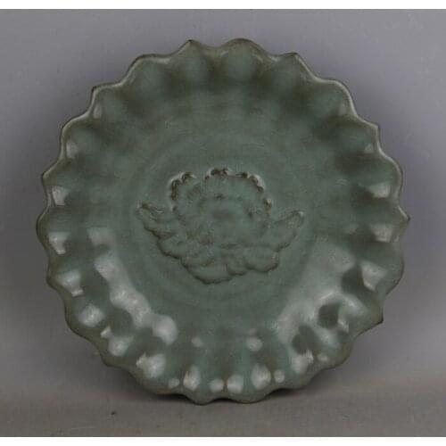 Antique SongDynasty porcelain bowl,Green Peony plate,Hand-painted crafts,Collection&Adornment,Free shipping