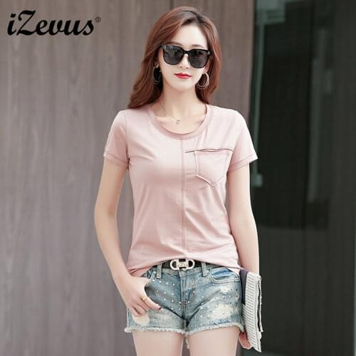 Женские однотонные футболки IZEVUS China At AliExpress