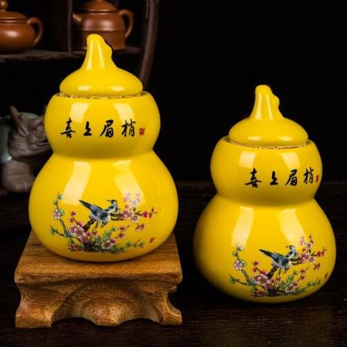 Chinese Ceramic gourd Tea Caddy Portable Sealed Jar travel Tea Caddy Storage Spice Tea Boxes Candy storage tank Home Accessories
