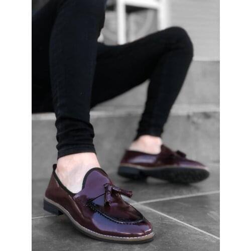 BA0116 BOA Classic Corcik Tassels Japanned Leather Maroon Male Shoes