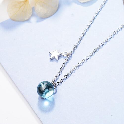 925 Sterling Silver Blue Round crystal Pendants and Necklace For Women fashion Wedding party Girl Jewelry free shipping GaaBou