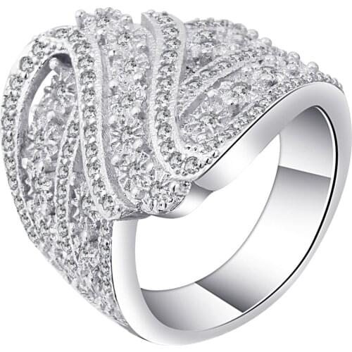 UFOORO Fashion Micro Pave Cubic Zirconia Amazing Engagement Rings Jewelry Unique White Female Engagement Rings Bands For Women
