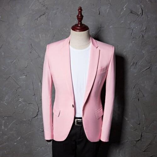 Mens Casual Pink Formal Suit Jacket Coat Campus Wear Single Button Wedding Blazer Styles Stage Costumes For Singers
