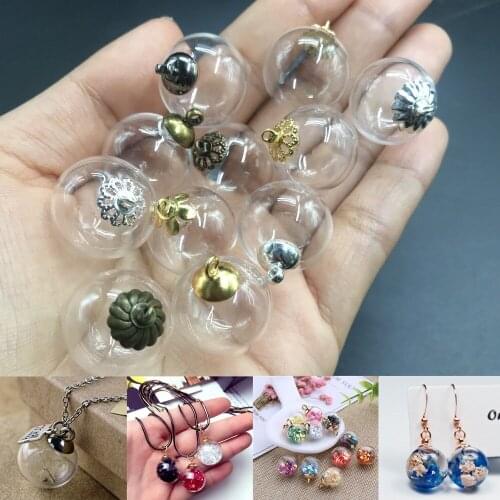 20mm Hollow glass ball with beads mix cap set orb glass vials pendant glass bottle globe for necklace earring jewelry findings
