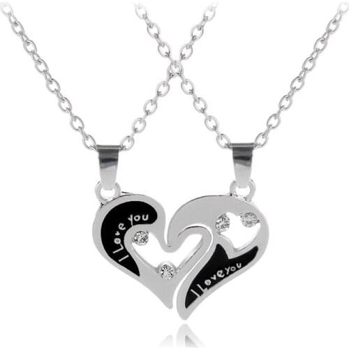 Fashion 2Pieces/set Valentines Day Couple Necklace Zinc Alloy Heart Pendant Necklace Valentines Day Gifts Jewelry