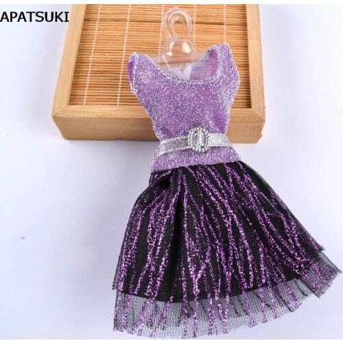 Casual Doll Clothes One Piece Patchwork Purple Glitter Short Dress For Barbie Dolls For 1/6 BJD Doll House Doll Accessories