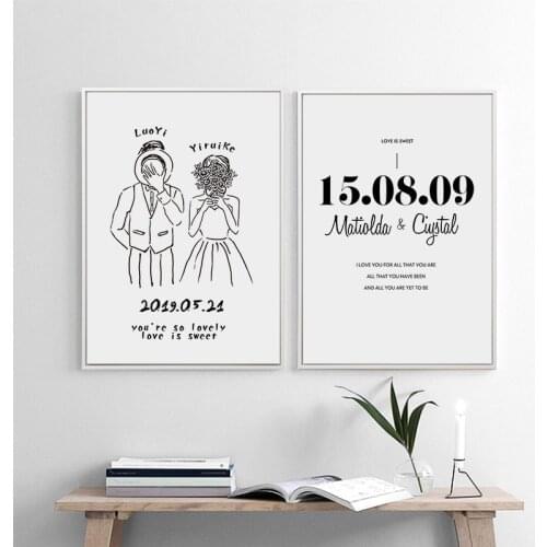 Simple Custom Anniversary date name Quotes Wall Art Canvas Posters Wedding Prints Couple Paintings Picture for Living Room Decor