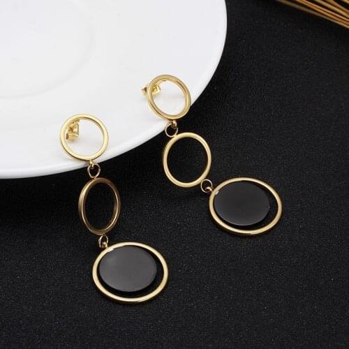Punk Dangle Earrings Round Black Disc Long Multilayer Circle Drop Hanging Earrings for Women Silver Rose Gold Jewelry