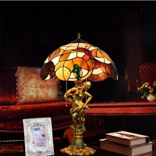 European Style Retro Beauty Art Decoration Light Bar Club Living Room Bedroom Tiffany Brown Grape Table Lamp E27