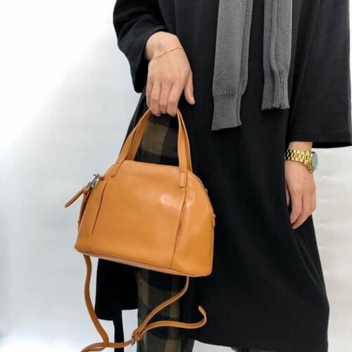 Vintage Handwork Luxury Handbag Women Bags Natural Cowhide Solid Zipper Crossbody Bags Genuine Leather Shoulder Bag Shell Tote