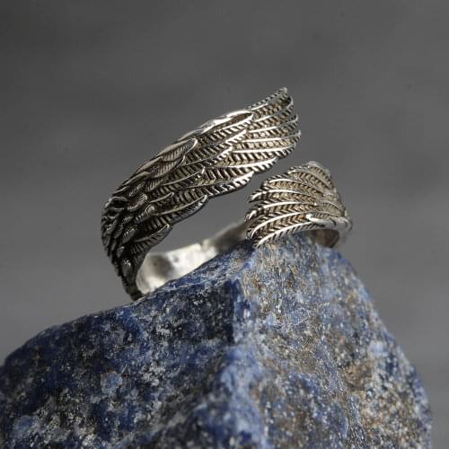 Vintage Angels Cemented Carbide Mens Ring Classic Jewelry Accessories Resizable Silver Color Wing Women Lovers Ring