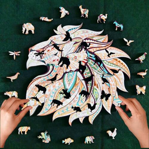 High-quality Basswood Jigsaw Puzzles Colorful Animal-shaped Lion Parent-kid Toy Irregularly Shaped Lion Puzzle For Children