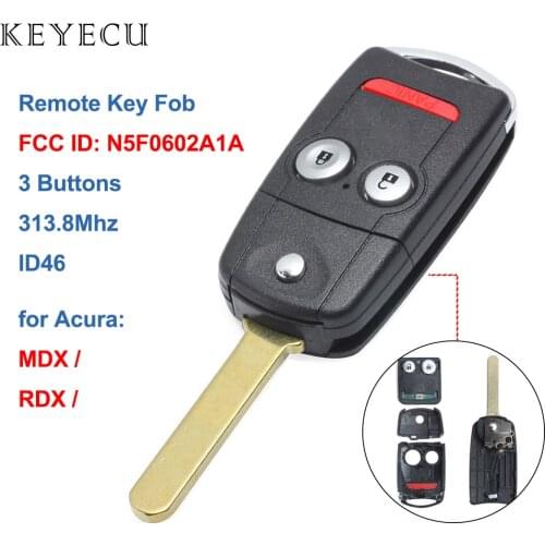 Keyecu Replacement Remote Car Key Fob 3 Buttons 313.8Mhz ID46 for Acura RDX 2008-2009 MDX 2007-2013, FCC ID: N5F0602A1A