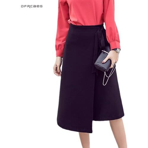Irregular Women A-Line Plus Size Skirt Black 2020 Summer High Waist Work Knee Length Skirt Formal Sexy Office Lady Saia 4XL 5XL