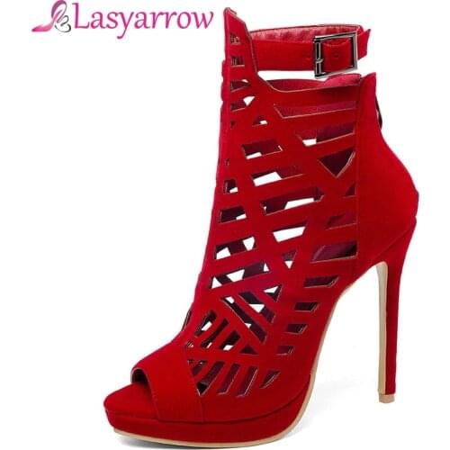 Lasyarrow Fashion Summer Women Ankle Boots For Women Buckle Strap Zipper High Heel Short Sandals Boot Stiletto Heel Ladies Shoes