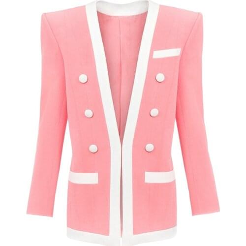 HIGH STREET 2021 Newest Designer Blazer Womens Double Breasted Contrast Fringe Blazer Jacket