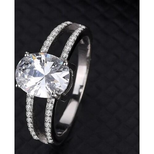 S925 Sterling Silver Four Claw Egg-Shaped Dove Inlaid Zirconia Ring Female Fashion Versatile Send Lover Girlfriend Birthday Gift