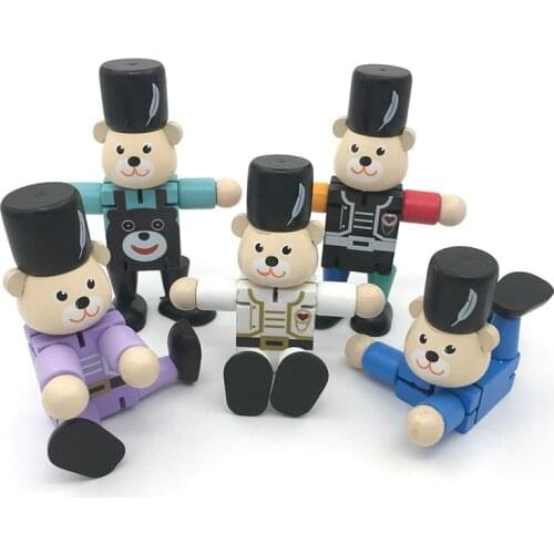 1pcs Wooden Transformation bear Robot Building Blocks Kids Handmade Learning Education Toys children creative Gifts decoration