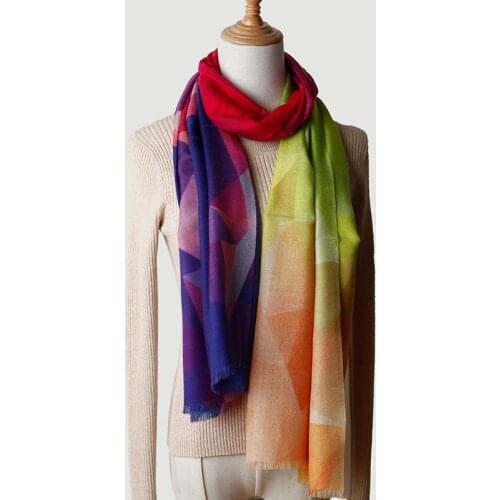 100% Wool Pashmina Women Long Scarf Fashion Lady Digital Printing Shawl Autumn And Winter Warm Wool Printing Scarf Factory