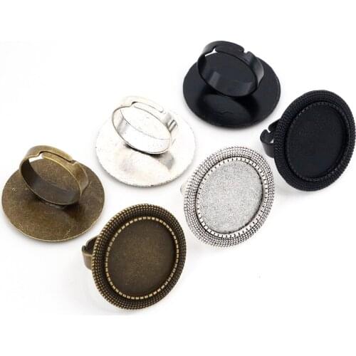 20mm 5pcs 3 Colors Plated Brass Adjustable Ring Settings Blank/Base,Fit 20mm Glass Cabochons,Buttons;Ring Bezels