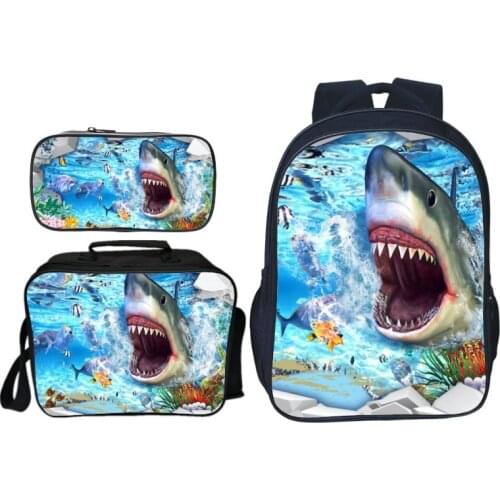 Hot Sale 3pcs/set Printing Ferocious Shark Kids Baby School Bags Student Suit Bag Animals Children Backpacks Boys Schoolbag Gift