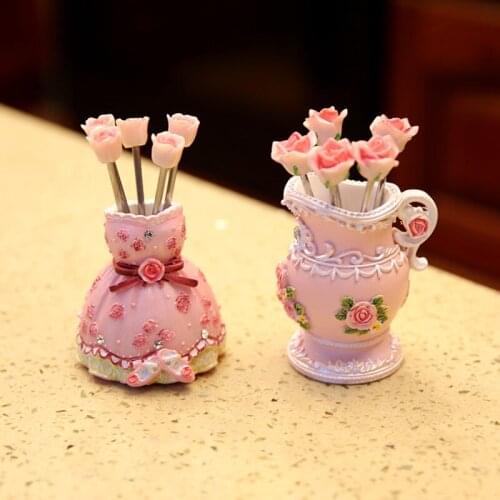 5/pcs cute cartoon skirt stainless steel dessert fruit fork baroque rose table decoration salad fruit fork/toothpick holder