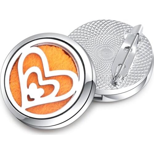 Heart Pattern Aroma Brooch Metal Pin Badge Stainless Steel Aromatherapy Essential Oil Diffuser Perfume Lockets Fashion Jewelry