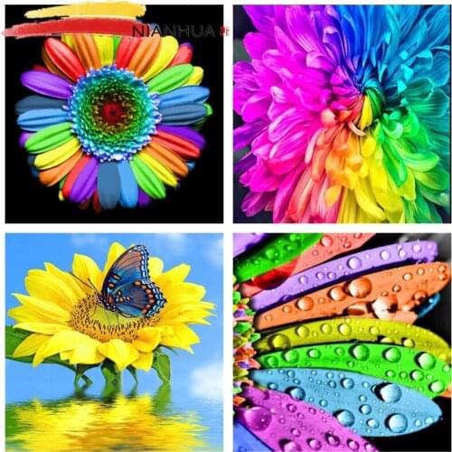 NIANHUA Square Diamond Embroidery Flowers 5D DIY Round Cross Stitch Sunflower Art Painting Kit Home Decoration