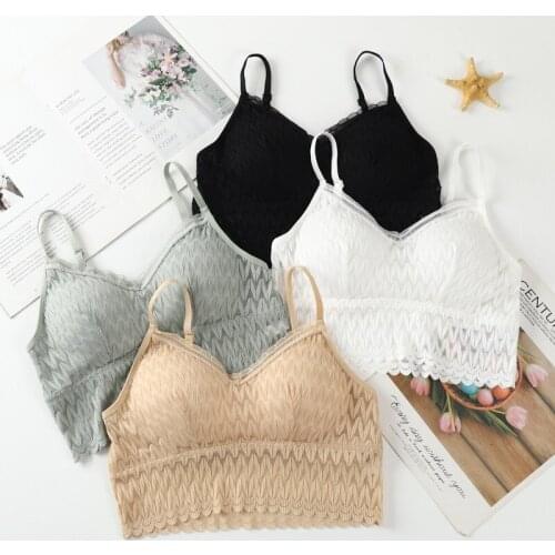 V-Neck Bra Top Lace Underwear Women Seamless Wireless Push Up Vest Ladies Tube Tops Removable Sexy Bralette Summer Crop Top