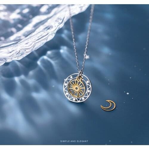 MODIAN Adjustable Link Chain Necklace for Women Real 925 Sterling Silver Hollow Out Stars Sun Disc Pendant Necklace Fine Jewelry